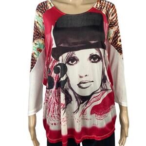 Custo Barcelona Graphic Face Print Oversized Top One Size Viscose Y2K